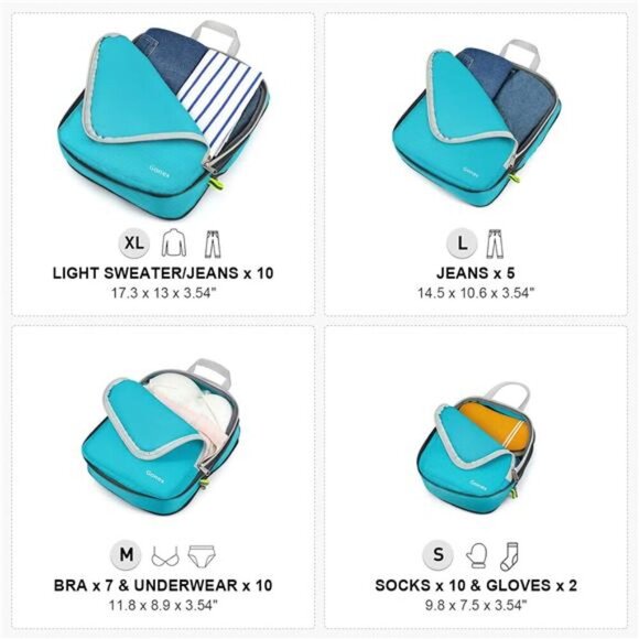 Compression Packing Cubes,4pcs Expandable Storage Travel Luggage Bags Organizers - Picture 4 of 7